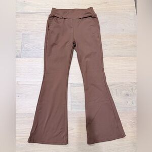Brown Flared High Waisted Yoga Pants with Pockets